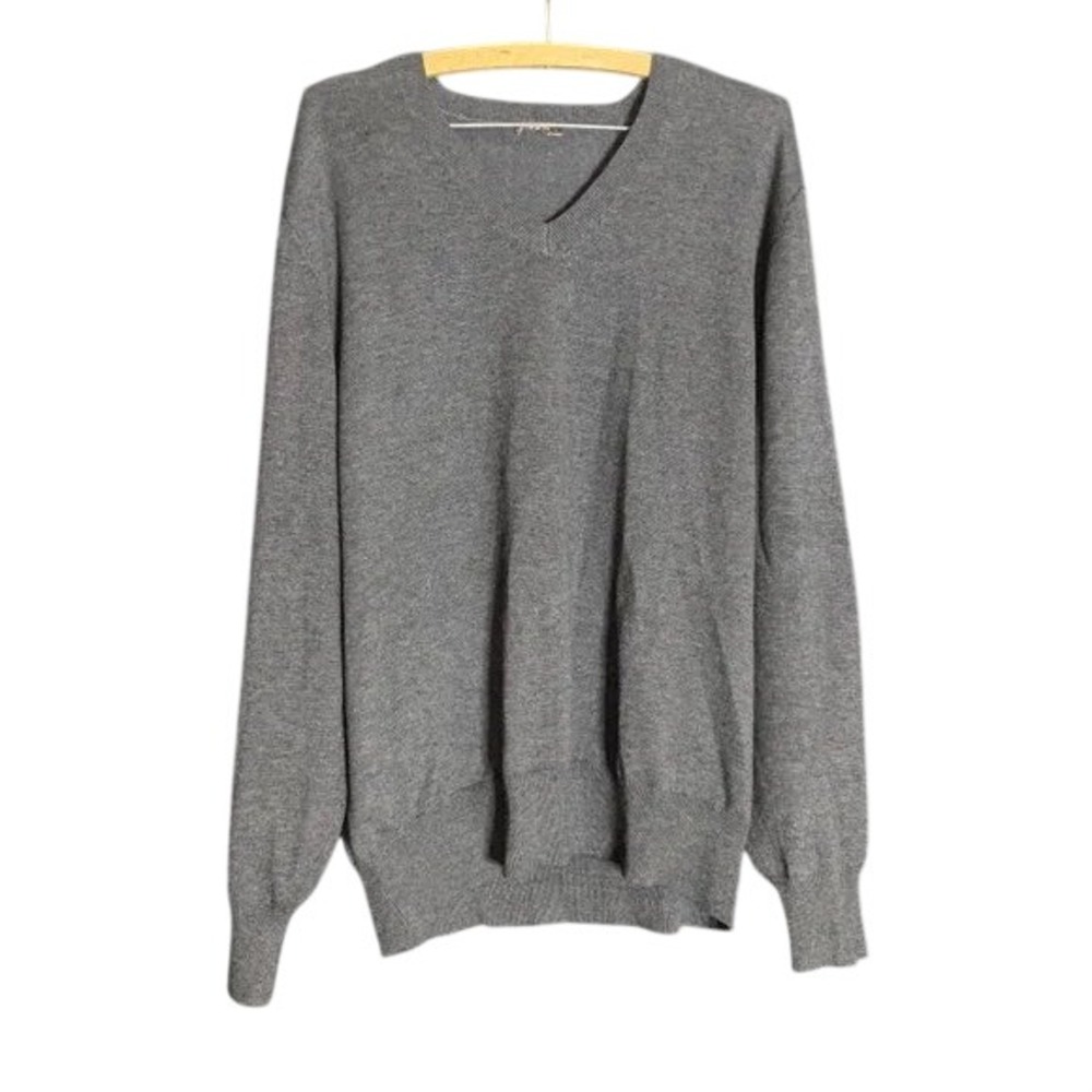 J. McLaughlin Mens‎ V-Neck Sweater Gray Cotton Cashmere Blend Size XL Heathered